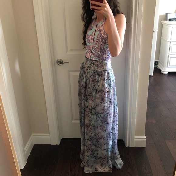 Silk Floral Maxi Skirt swim beach sheer delicate - Picture 3 of 14